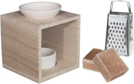 Ideas 4 Seasons Amberblokjes/geurblokjes cadeauset - sandelhout geur - inclusief geurbrander en mini rasp
