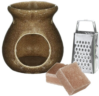 Ideas 4 Seasons Amberblokjes/geurblokjes cadeauset - sandelhout geur - inclusief geurbrander en mini rasp