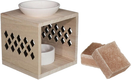 Ideas 4 Seasons Amberblokjes/geurblokjes cadeauset - sandelhout geur - inclusief geurbrander