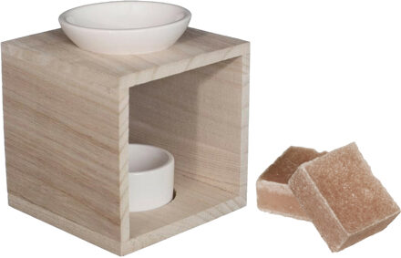 Ideas 4 Seasons Amberblokjes/geurblokjes cadeauset - sandelhout geur - inclusief geurbrander