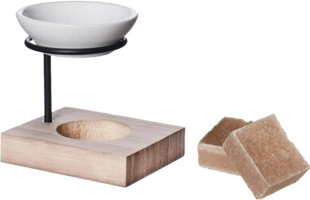 Ideas 4 Seasons Amberblokjes/geurblokjes cadeauset - sandelhout geur - inclusief geurbrander