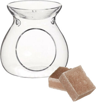 Ideas 4 Seasons Amberblokjes/geurblokjes cadeauset - sandelhout geur - inclusief geurbrander