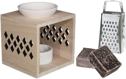 Ideas 4 Seasons Amberblokjes/geurblokjes cadeauset - ylang ylang geur - inclusief geurbrander en mini rasp