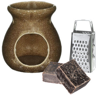 Ideas 4 Seasons Amberblokjes/geurblokjes cadeauset - ylang ylang geur - inclusief geurbrander en mini rasp