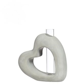 Ideas 4 Seasons Beeld hart met vaasje 3,9x13x13,2cm grijs