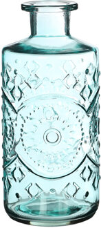 Ideas 4 Seasons Bloemenvaas/flesvaas Berlin - met motief - helder glas - lichtblauw - D9 x H21 cm
