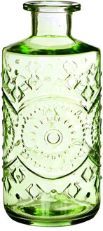 Ideas 4 Seasons Bloemenvaas/flesvaas Berlin - met motief - helder glas - lichtgroen - D9 x H21 cm