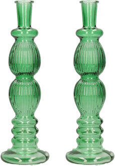 Ideas 4 Seasons Bloemenvaas Florence - 2x - groen glas - ribbel - D9 x H28 cm - Vazen