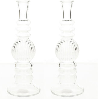 Ideas 4 Seasons Bloemenvaas Florence - 2x - transparant glas - ribbel - D8,5 x H23 cm - Vazen