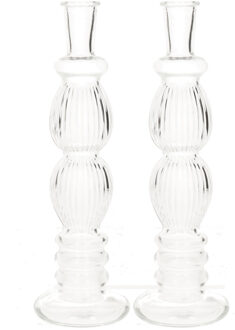Ideas 4 Seasons Bloemenvaas Florence - 2x - voor kleine stelen/boeketten - transparant glas - ribbel - D9 x H28 cm