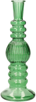 Ideas 4 Seasons Bloemenvaas Florence - voor kleine stelen/boeketten - groen glas - ribbel - D8,5 x H23 cm