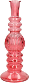 Ideas 4 Seasons Bloemenvaas Florence - voor kleine stelen/boeketten - koraal rood glas - ribbel - D8,5 x H23 cm