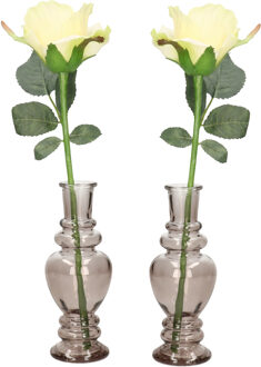 Ideas 4 Seasons Bloemenvaas Venice - 2x - kleine stelen/boeketten - gekleurd glas - helder grijs smoke - D5,7 x H15