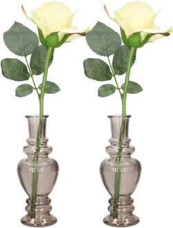 Ideas 4 Seasons Bloemenvaas Venice - 2x - kleine stelen/boeketten - gekleurd glas - ribbel grijs smoke - D5,7 x H15