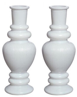 Ideas 4 Seasons Bloemenvaas Venice - 2x - voor kleine stelen - gekleurd glas - ribbel wit - D5,7 x H15 cm