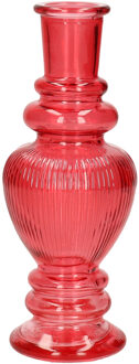 Ideas 4 Seasons Bloemenvaas Venice - voor kleine stelen/boeketten - gekleurd glas - ribbel koraal rood - D5,7 x H15