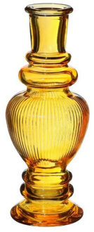 Ideas 4 Seasons Bloemenvaas Venice - voor kleine stelen/boeketten - gekleurd glas - ribbel okergeel - D5,7 x H15 cm