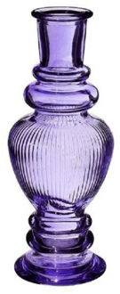 Ideas 4 Seasons Bloemenvaas Venice - voor kleine stelen/boeketten - gekleurd glas - ribbel paars - D5,7 x H15 cm