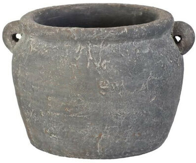 Ideas 4 Seasons Bloempot Amphora - kruik model - grijs - 14x9cm - rustiek