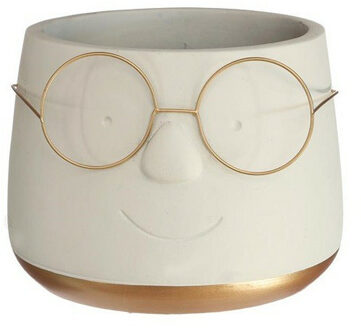 Ideas 4 Seasons Bloempot - bril - wit/goud - voor kamerplant - D14xH11cm - Plantenpotten Goudkleurig