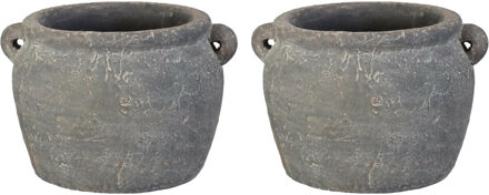 Ideas 4 Seasons Bloempot kruik model Amphora - 2x - grijs - D14 x H9 cm - rustiek