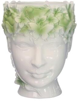 Ideas 4 Seasons Bloempot Lady nature 14x12xH14,5cm groen wit