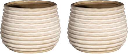 Ideas 4 Seasons Bloempot/plantenpot Rise - 2x - ribbel - creme wit - voor kamerplant - D16 x H13 cm