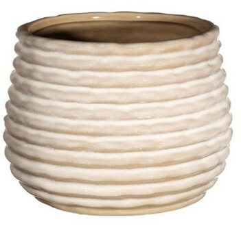 Ideas 4 Seasons Bloempot/plantenpot Rise - ribbel - creme wit - voor binnen - D14 x H10 cm