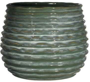 Ideas 4 Seasons Bloempot/plantenpot Rise - ribbel - donkergroen - voor binnen - D14 x H10 cm