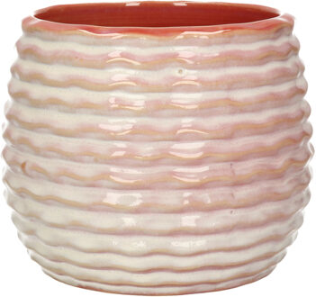 Ideas 4 Seasons Bloempot/plantenpot Rise - ribbel - zachtroze - voor binnen - D16 x H13 cm