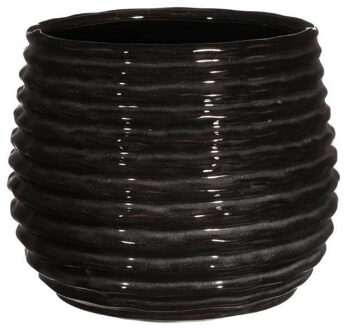 Ideas 4 Seasons Bloempot/plantenpot Rise - ribbel - zwart - voor binnen - D14 x H10 cm