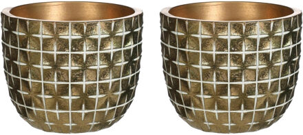 Ideas 4 Seasons Bloempot/plantenpot ruit motief Hanoi - 2x - goud - D14 x H12 cm - binnen