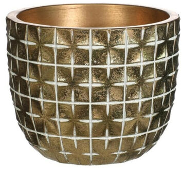 Ideas 4 Seasons Bloempot ruit motief Hanoi - goud - D10 x H8 cm - Plantenpotten Goudkleurig