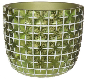 Ideas 4 Seasons Bloempot ruit motief Hanoi - metallic groen - D10xH8 cm - Plantenpotten