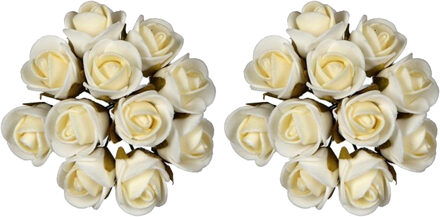 Ideas 4 Seasons Decoratie roosjes foam - 2x - bosje van 12 st - creme wit - Dia 2 cm - hobby/DIY bloemetjes