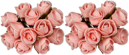 Ideas 4 Seasons Decoratie roosjes foam - 2x - bosje van 12 st - lichtroze - Dia 2 cm - hobby/DIY bloemetjes