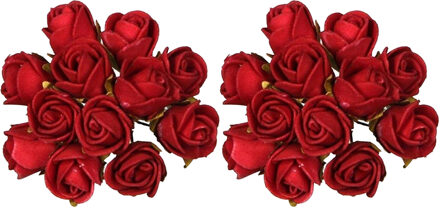 Ideas 4 Seasons Decoratie roosjes foam - 2x - bosje van 12 st - rood - Dia 2 cm - hobby/DIY bloemetjes