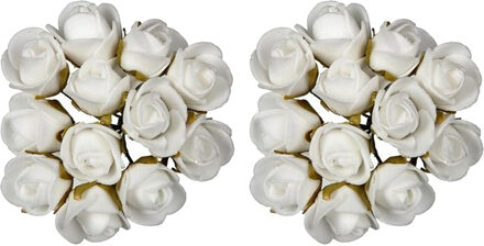 Ideas 4 Seasons Decoratie roosjes foam - 2x - bosje van 12 st - wit - Dia 2 cm - hobby/DIY bloemetjes