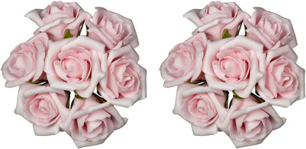 Ideas 4 Seasons Decoratie roosjes foam - 2x - bosje van 7 st - lichtroze - Dia 6 cm - hobby/DIY bloemetjes