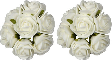 Ideas 4 Seasons Decoratie roosjes foam - 2x - bosje van 7 st - wit - Dia 6 cm - hobby/DIY bloemetjes