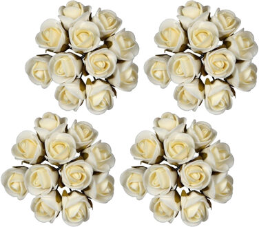 Ideas 4 Seasons Decoratie roosjes foam - 4x - bosje van 12 st - creme wit - Dia 2 cm - hobby/DIY bloemetjes
