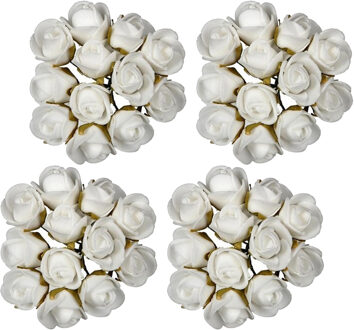 Ideas 4 Seasons Decoratie roosjes foam - 4x - bosje van 12 st - wit - Dia 2 cm - hobby/DIY bloemetjes