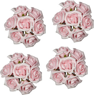 Ideas 4 Seasons Decoratie roosjes foam - 4x - bosje van 7 st - lichtroze - Dia 6 cm - hobby/DIY bloemetjes