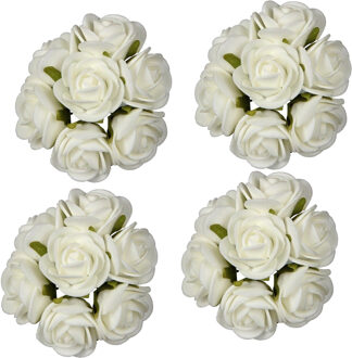 Ideas 4 Seasons Decoratie roosjes foam - 6x - bosje van 7 st - wit - Dia 6 cm - hobby/DIY bloemetjes