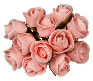 Ideas 4 Seasons Decoratie roosjes foam - bosje van 12 st - lichtroze - Dia 2 cm - hobby/DIY bloemetjes