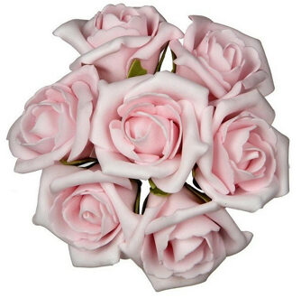 Ideas 4 Seasons Decoratie roosjes foam - bosje van 7 st - lichtroze - Dia 6 cm - hobby/DIY bloemetjes