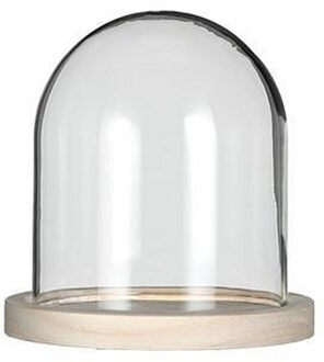 Ideas 4 Seasons Decoratie stolp - glas - houten plateau - D12 x H13 cm