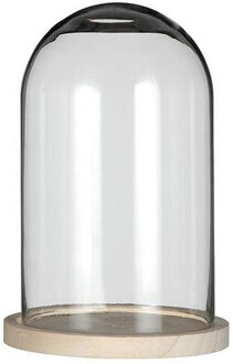 Ideas 4 Seasons Decoratie stolp - glas - houten plateau - D14 x H21 cm