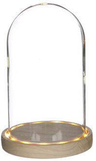 Ideas 4 Seasons Decoratie stolp - glas - houten plateau - LED verlichting - D14 x H21,5 cm