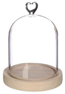 Ideas 4 Seasons Decoratie stolp met hart - klein - houten plateau - D12 x H15 cm - Decoratieve stolpen